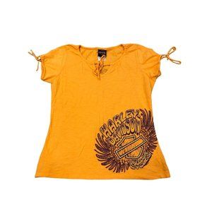 Harley Davidson Graphic Orlando Florida 2010 Scrunch Tie Sleeved Top Made In USA